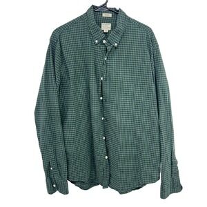 J.Crew Gingham Button Down Shirt XL Green Navy Organic Cotton Preppy‎ Heritage